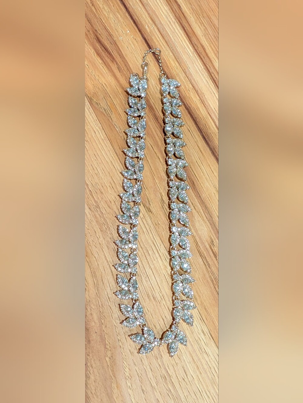 Gold and White Leaf Crystal Necklace - Sparkling Women's Jewelry
